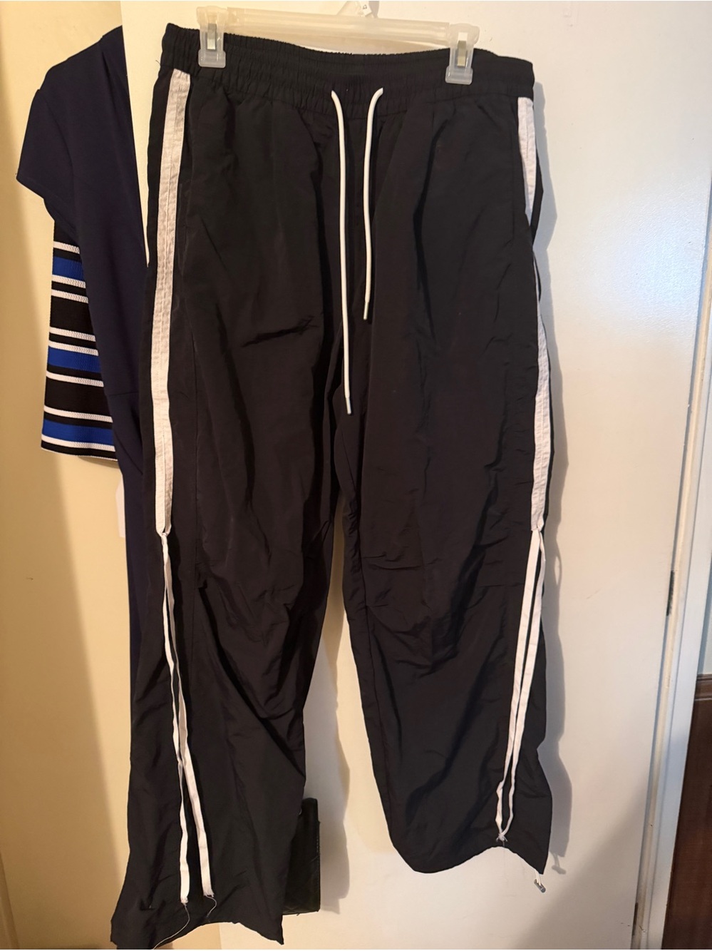 Womens Black Track Pants with White Side Stripes Fashion Nova Size XL